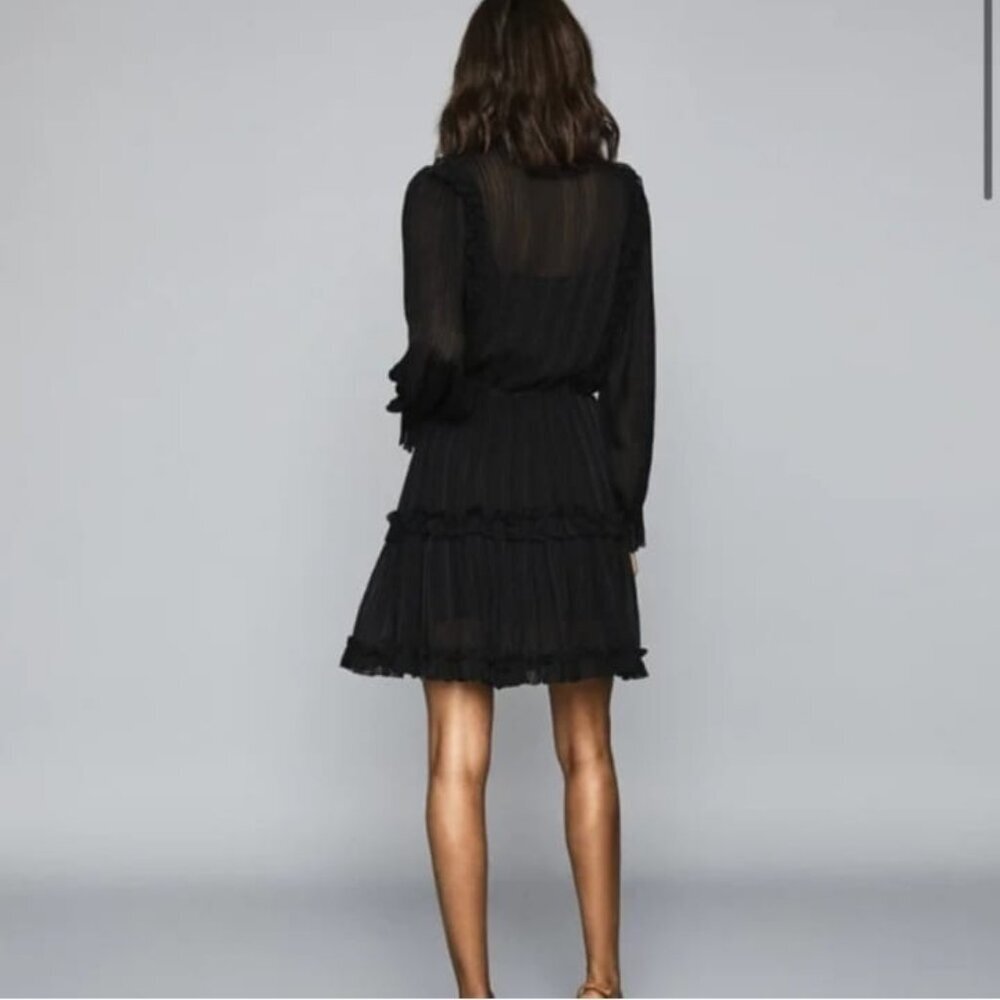 Reiss Justina Striped Ruffled Sheer Black Mini Dress Size 2 NWOT - Picture 2 of 15